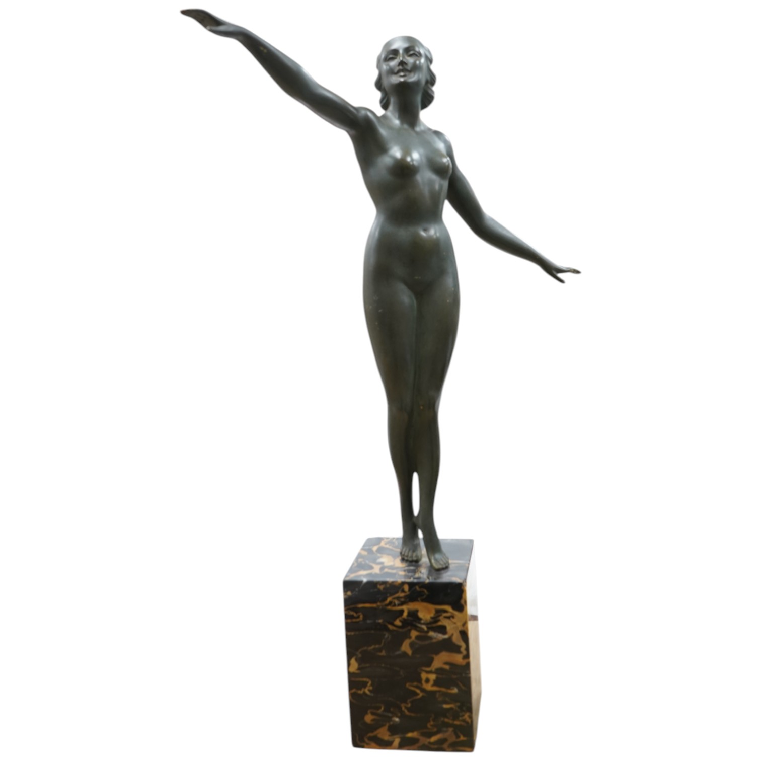 Segundo - Bronze nude female, on marble plinth, 47cm wide x 67cm high